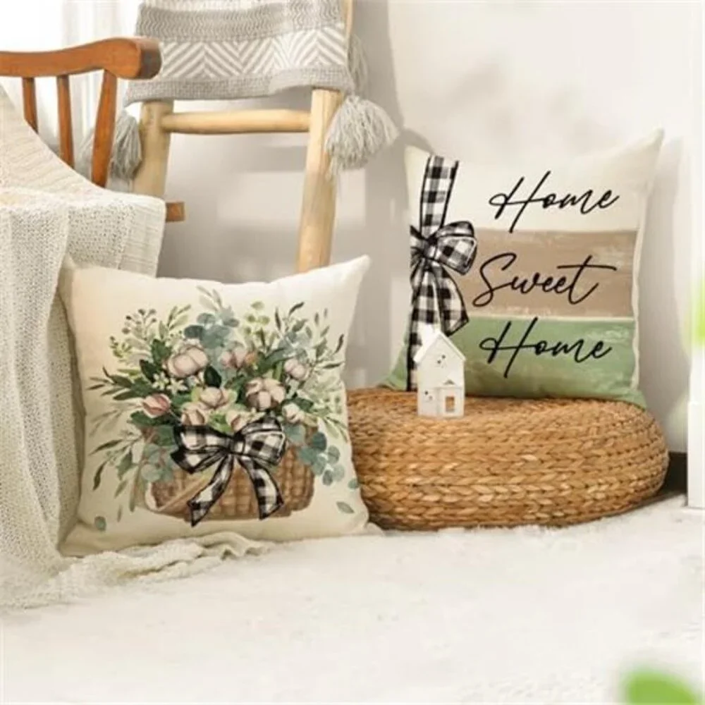 4 Pack Home Sweet Home Farmhouse Eucalyptus Leaves Throw Pillow NO INSERT